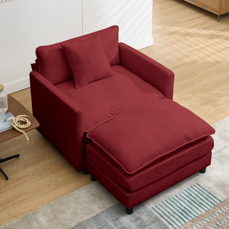Modular Sectional Sofa Couch,Deep Seat Sofa With Movable Ottoman For Living Room,Chenille Couch With Pillows, Red