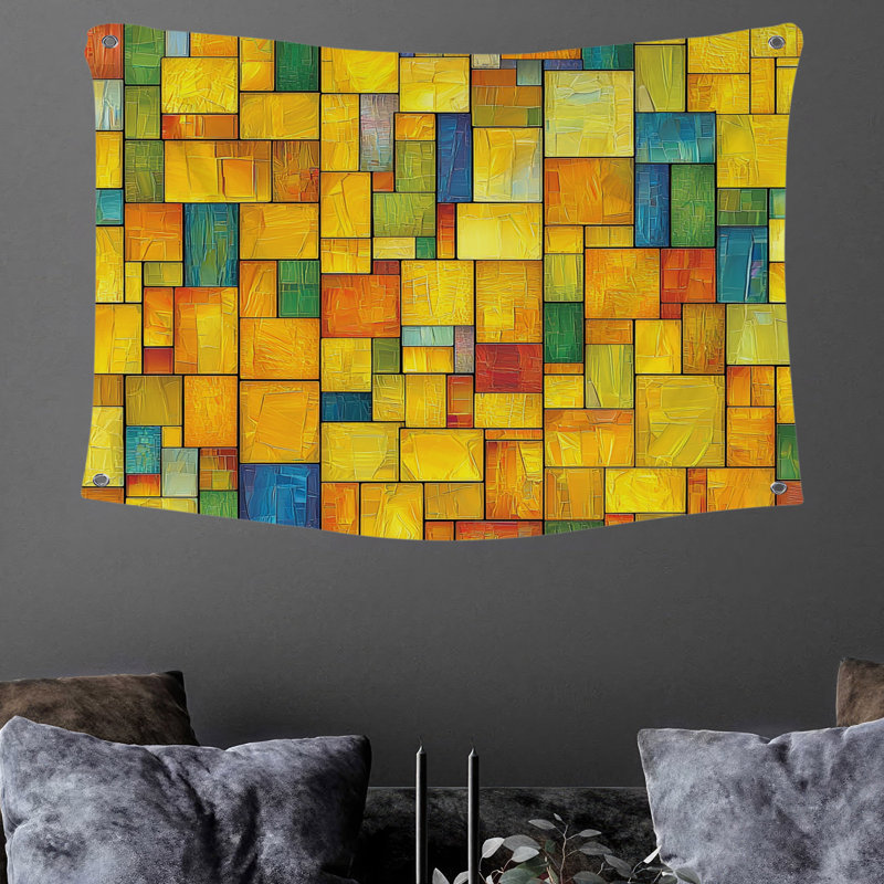 Tapisserie murale vitrail - Décoration murale abstraite, H 68 po x l 80 po