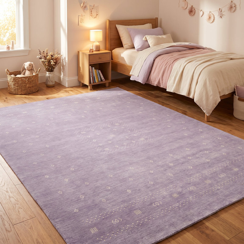 Simi Hand Knotted Cotton/Wool Southwestern Area Rug, Lilac, Rectangle 8' x 10'