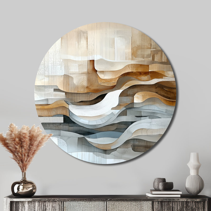 Arent - ligne abstraite, paysage, art mural rond en métal, H 23 po x l 23 po