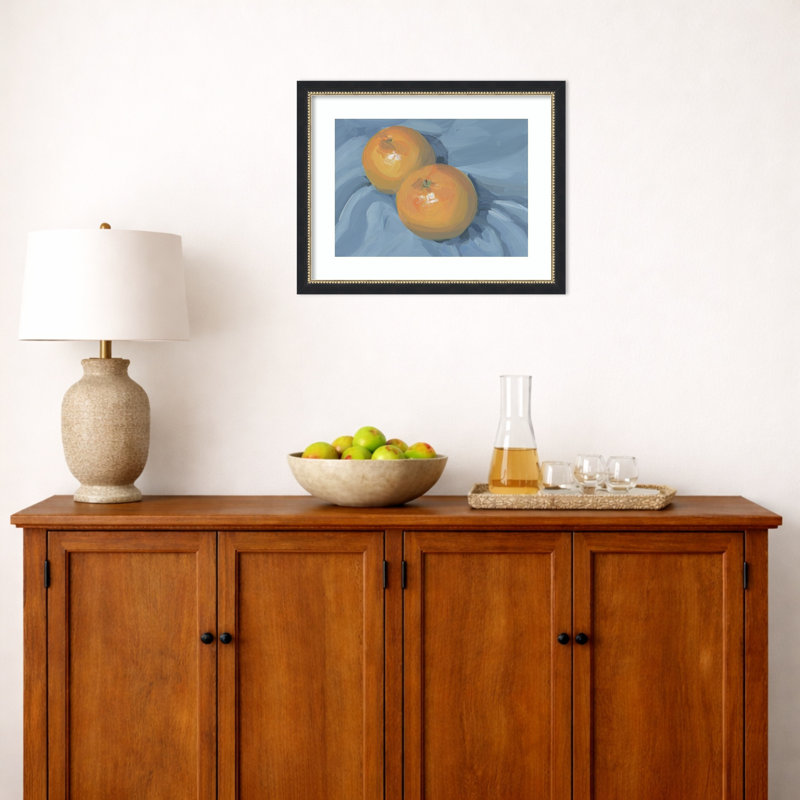«Oranges on Blue» par Carrie Arnold, impression sur bois encadrée, Blanc