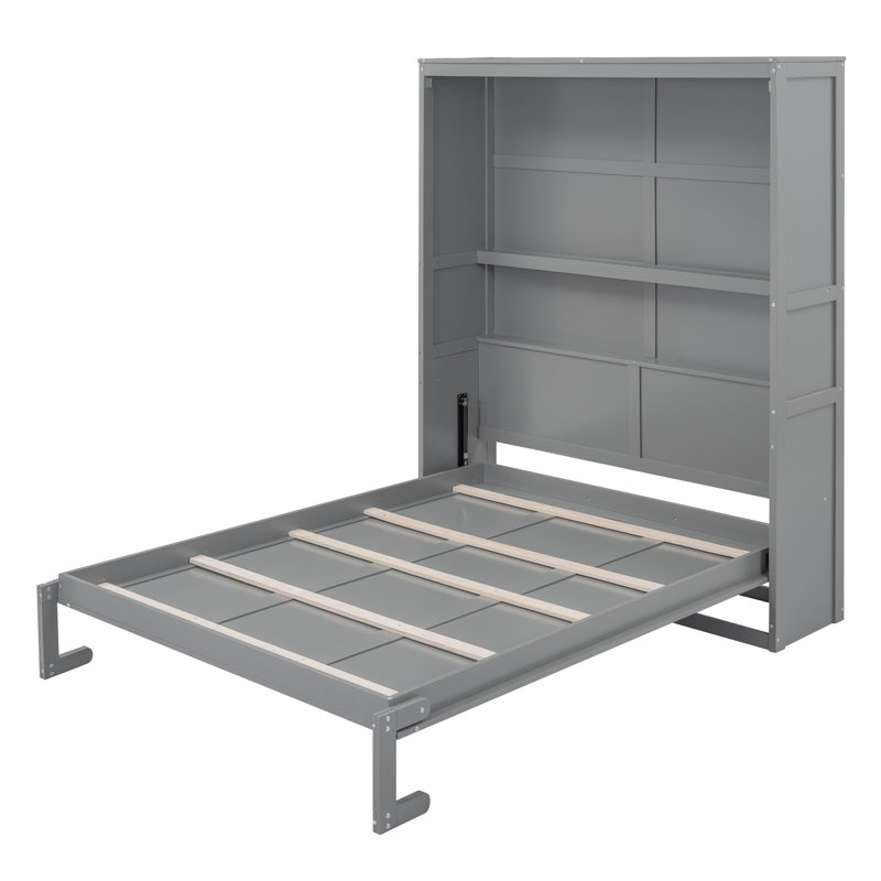 Murphy Bed Wall Bed With Shelves, Gray, Queen