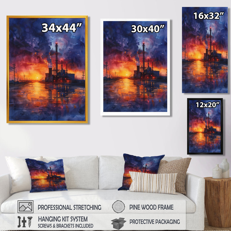 Décoration murale jaune et mauve électrique Eclipse - Centrales électriques, Cadre flottant doré, H 16 po x l 32 po