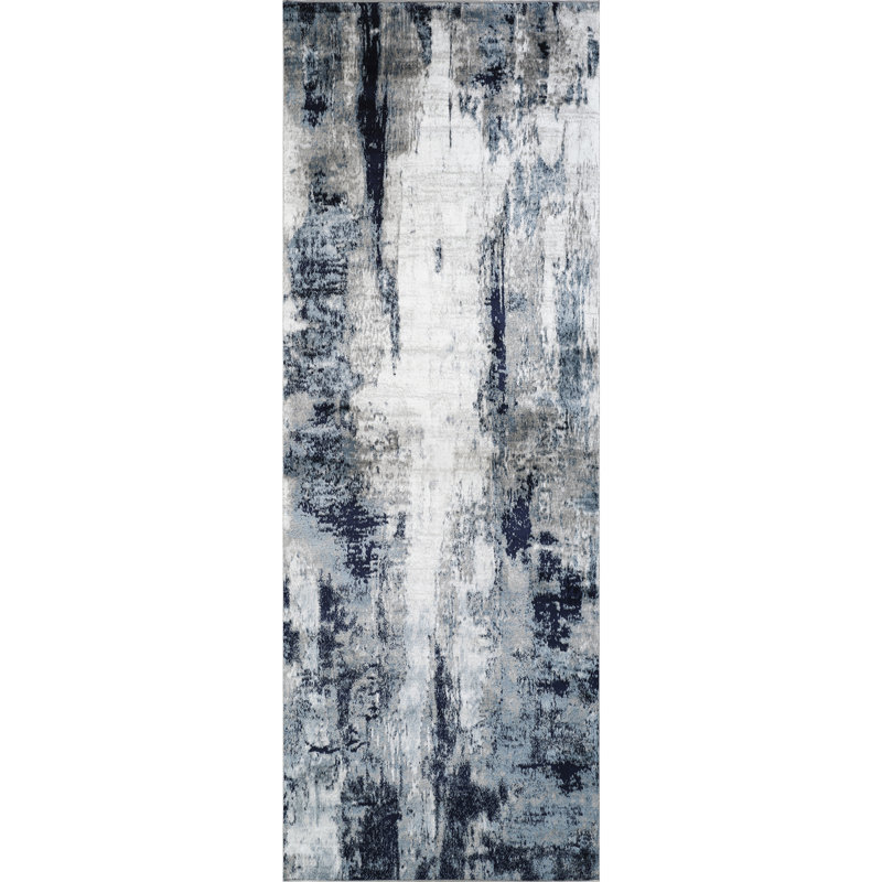 Abstract Area Rug, Runner 80 x 220 cm, Black/Grey