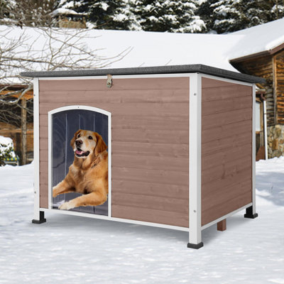 Large Heated Dog House Outdoor Dog House Insulated Weatherproof Dog Crate Cage Kennel with Heating Pad, All-Round Insulated Liner, Chew-Proof Metal Frame for Large Breed