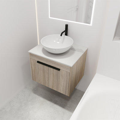 Meuble-lavabo mural simple 23,6 po avec meuble-lavabo en pierre frittée Orlandria
