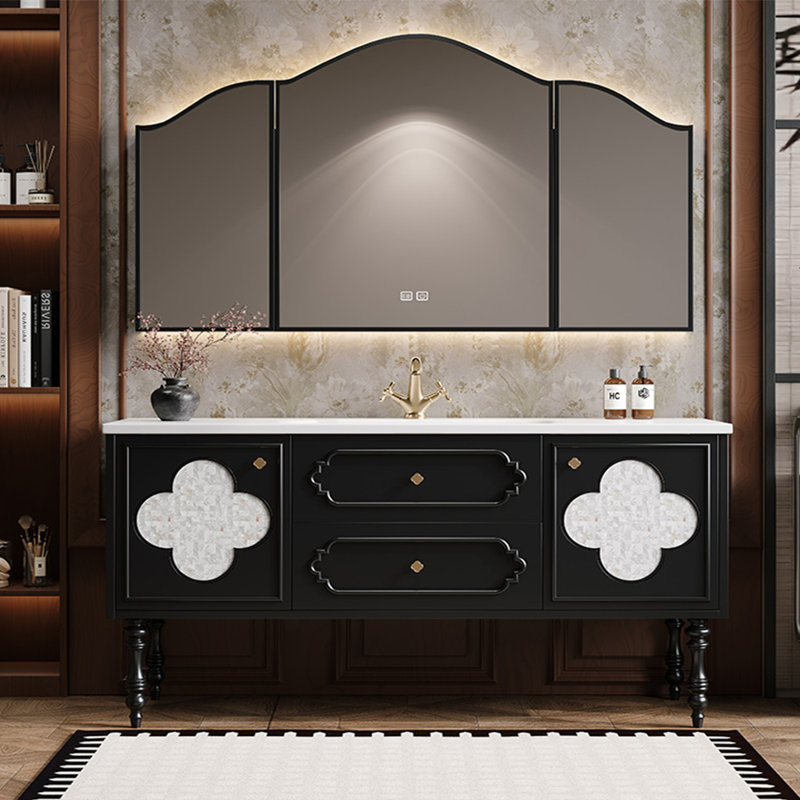 Armoire de salle de bain tendance au sol, Noir, H 33,46 po x l 59,06 po x P 21,65 po