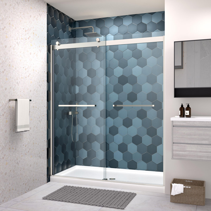Porte de douche sans cadre de l 56 po x H 74 po, Chrome