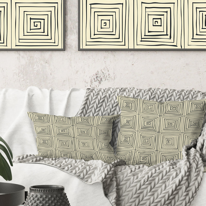 Coussin décoratif noir beige Mid-Century Tile Dream II - Mid-Century, H 16 po x l 16 po