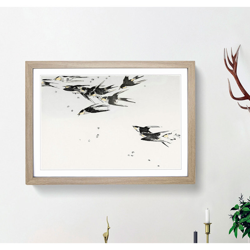 Flying Swallows by Watanabe Seitei - Framed Print, Oak Framed, 36cm H x 48cm W x 2cm D