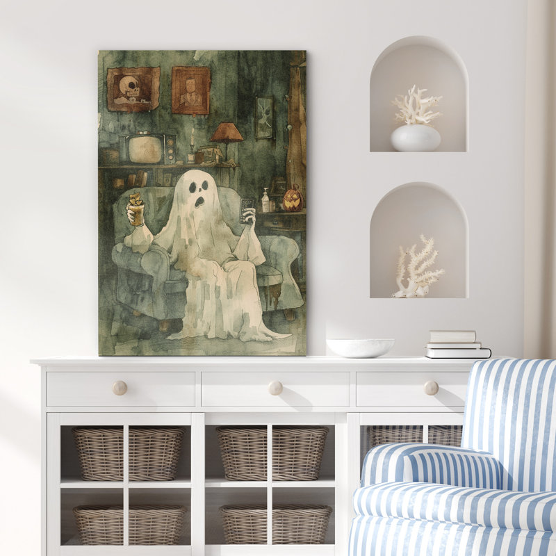 Fantôme sur le canapé, photos murales du salon Moody, décoration d'art gothique d'Halloween, H 18 po x l 12 po, Toile tendue