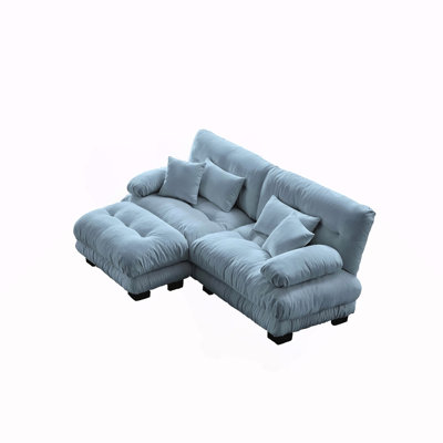Canapé modulaire Cloud Couch pour le salon, canapé 2 places en chenille avec 2 coussins lombaires et 2 coussins décoratifs, canapé rembourré à large accoudoirs avec repose-pieds convertible, bleu chenille