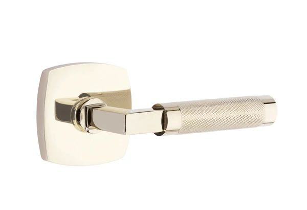 Emtek Select Passage Interior Mortise w/ Urban Modern Rosette & L-Square Stem, Knurled Lever, Left, Polished Nickel