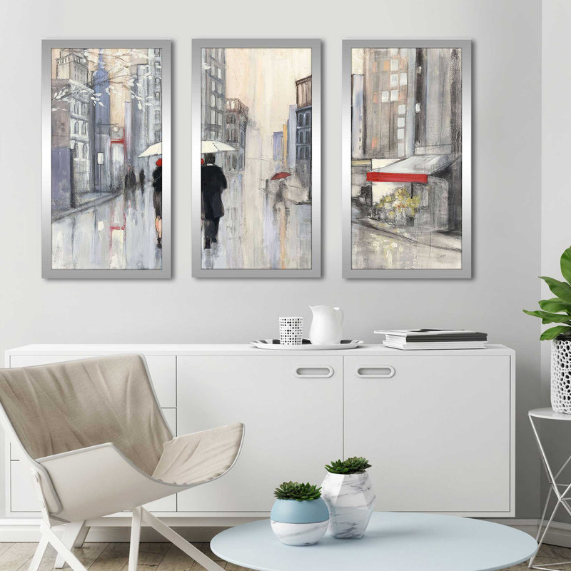"Spring Rain New York Crop" par Julia Purinton, impression sur acrylique 3 pièces, H 25,5 po x l 40,5 po x P 1 po