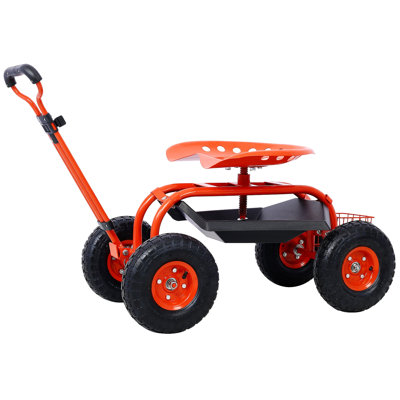 Siège de chariot de jardin avec roues et plateau à outils, siège pivotant à 360 ° Rolling Garden