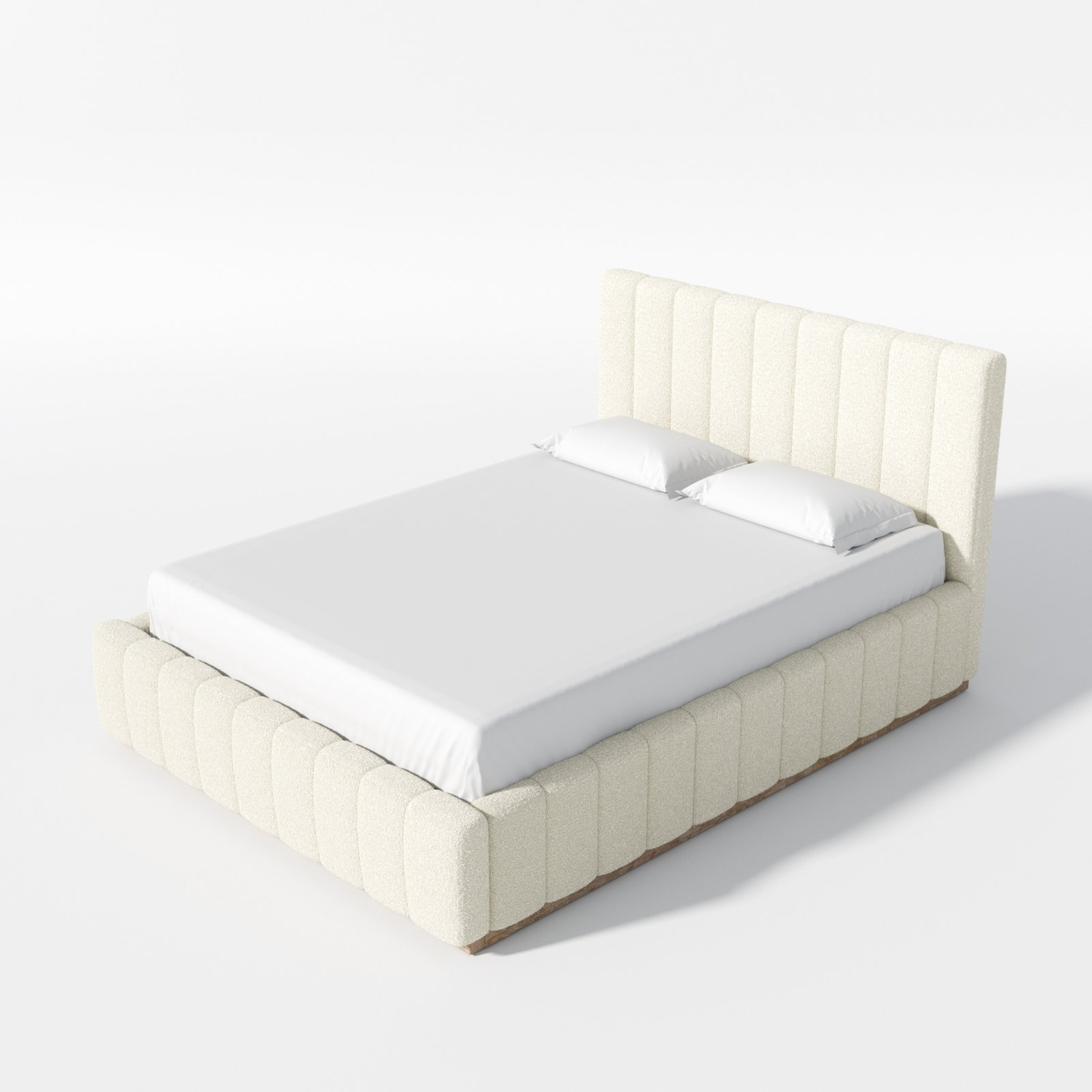 Upholstered Platform Bed, Cream, Full / Double
