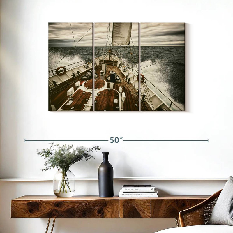 Yacht at Sea - 3 impressions sur toile tendue, H 24 po x l 38 po x P 1,25 po