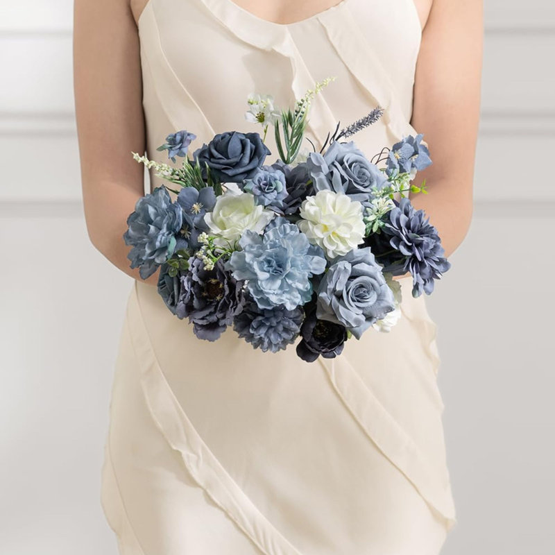 Dusty Blue Mixed Artificial Flowers Bundle