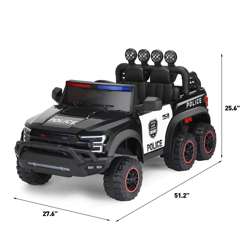 Black 12V Kids Ride-On Police Car with Remote Control