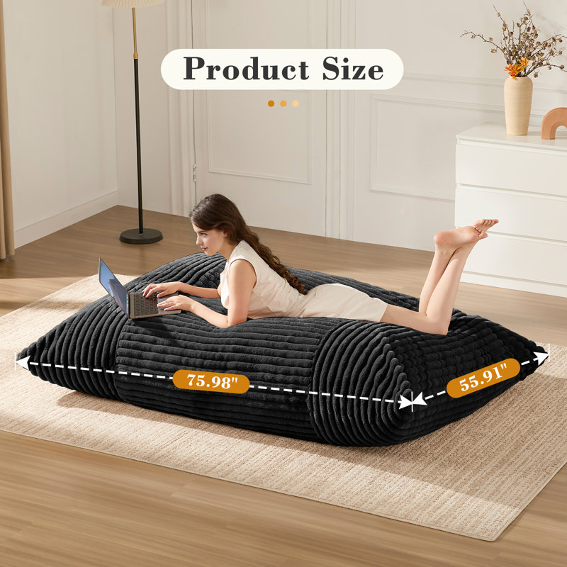 3-in-1 Compression Corduroy Giant Bean Bag Chair Convertible Floor Pillow Machine Washable Cover Bean Bag Sofa
