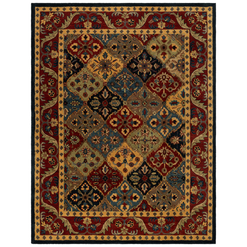 Scarlata Hand Tufted Wool/Cotton/Latex Geometric Rug in Blue/Red, Rectangle 8' x 10'