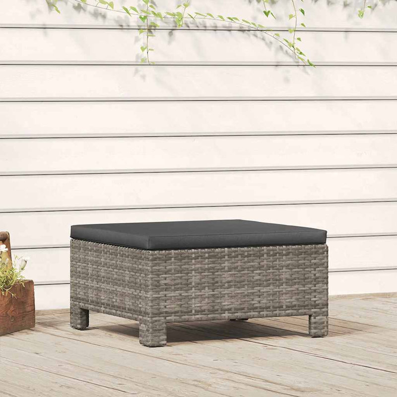 Repose-pieds en rotin gris avec repose-pieds en acier thermolaqué pour l'extérieur