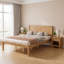 Lit plateforme en chêne massif naturel de taille Queen – Adopte un design à chevrons de style campagnard avec une tête de lit en bois à chevrons, offre un espace de rangement sous le lit et ne nécessite pas de sommier.