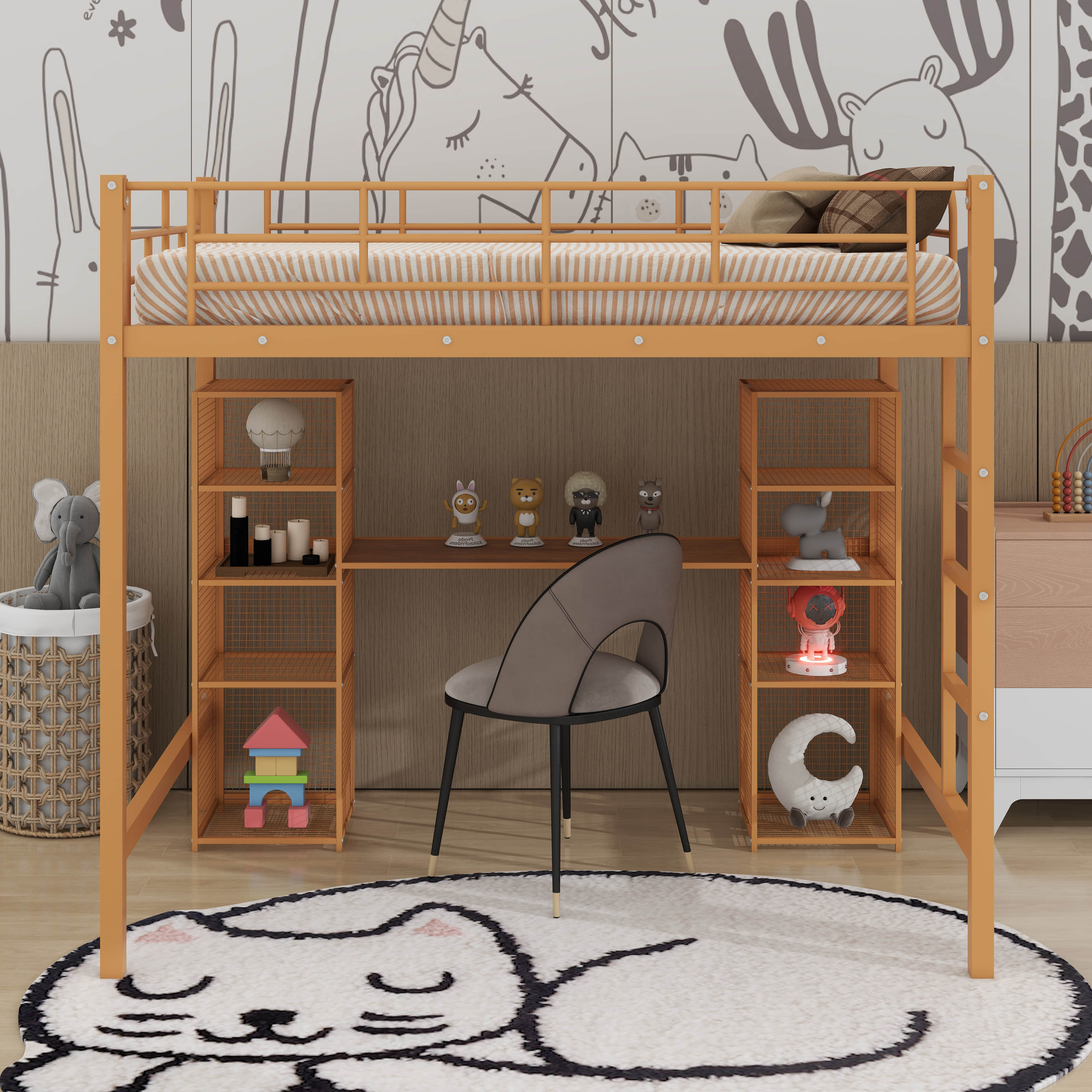 Isabelle & Max™ Full Size Metal Loft Bed With Desk And Shelves | Wayfair