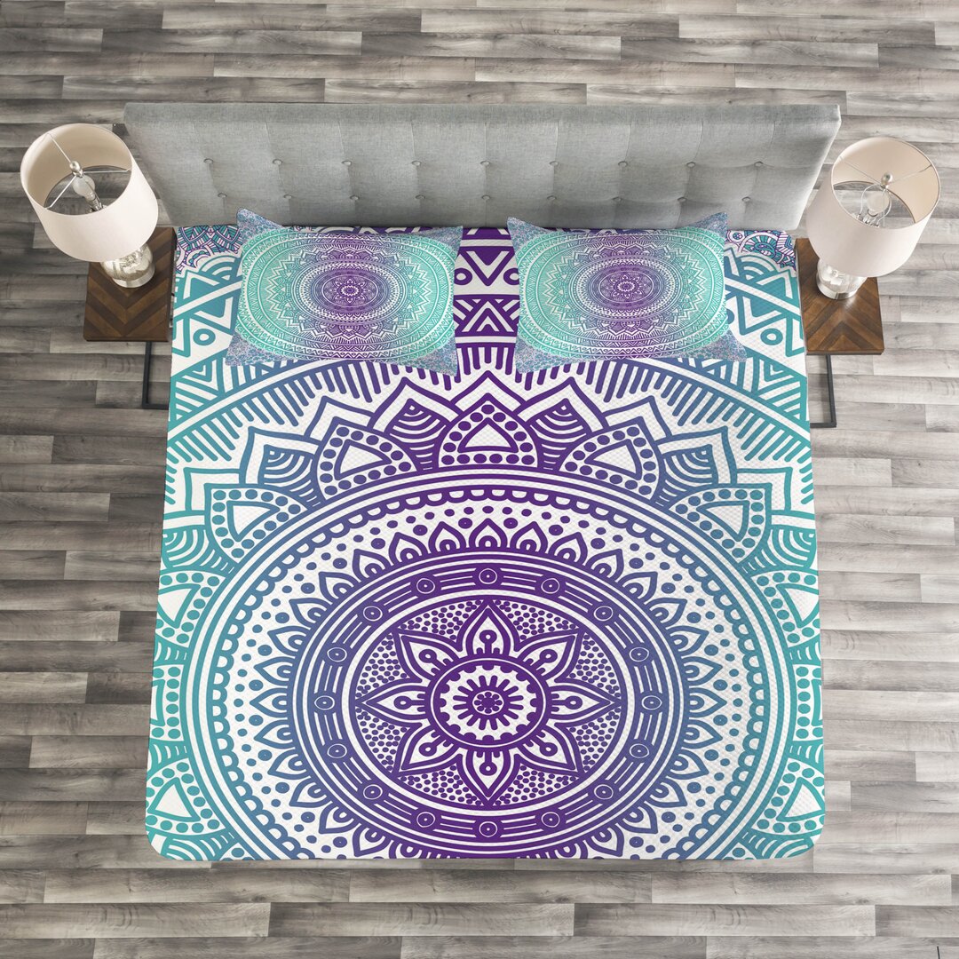 Gestepptes Bettdecken-Set, Hippie-Mandala, Blau und Lila, Lila