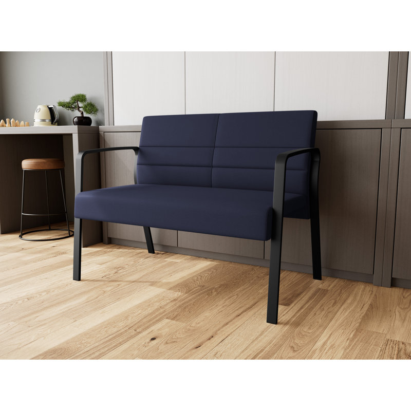 Cadre en métal Waterfall, Noir, Portes ouvertes en tissu bleu marine