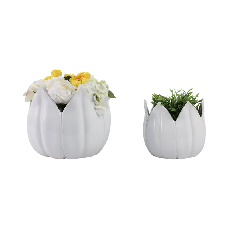 Sagebrook Home 2-Pieces Petal Planters, White, 7" H x 8" W x 8" D, White