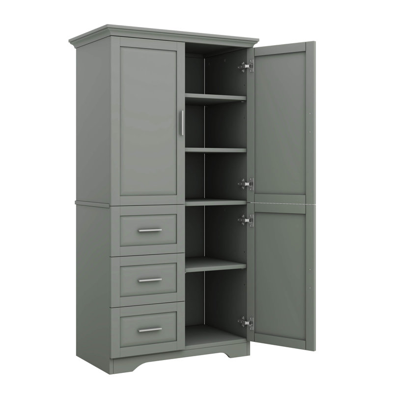 Tall And Spacious Storage Cabinet Including Drawers And Doors, Gray