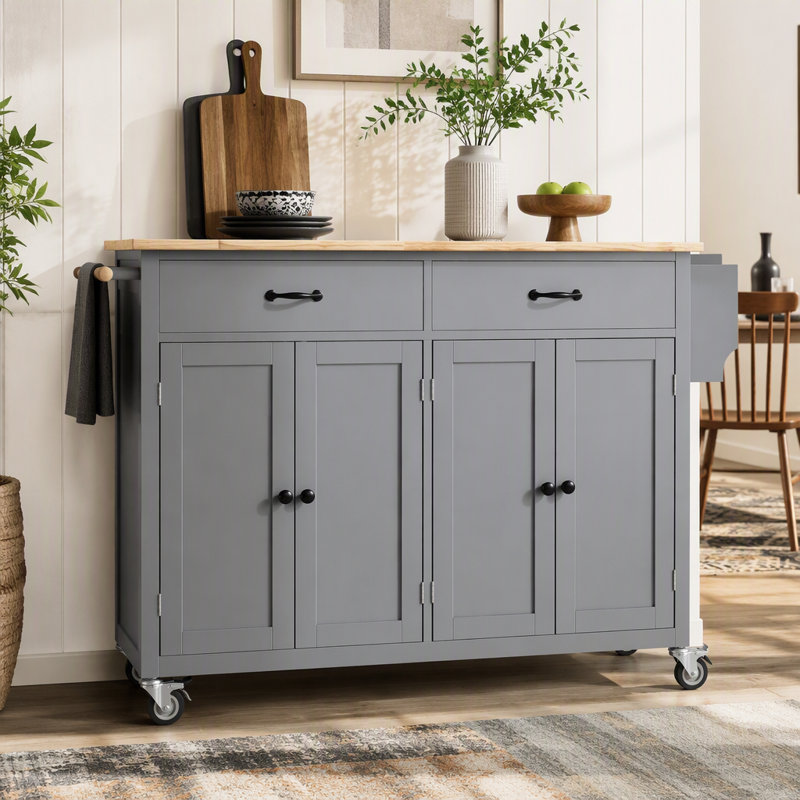 Armoire de cuisine à 4 portes et 2 tiroirs avec îlot de cuisine, Bleu