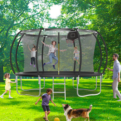 12FT Round Backyard Tranpoline with Safety Enclosure Net and T-Hook for Kids and Adults