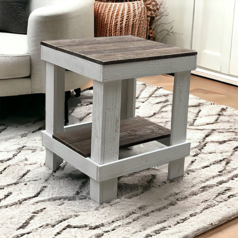 Juliana Solid Wood End Table, Natural/White, 23" H x 19" W x 19.5" D