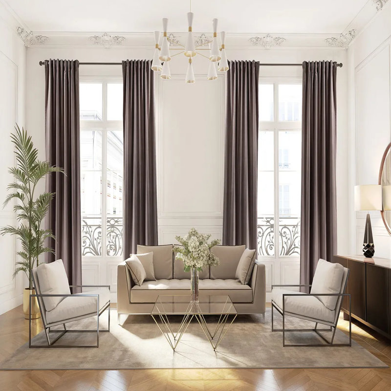 Rideau simple extra long et extra large en velours mat luxueux, 18 taupe rose, L 100 po x L 63 po