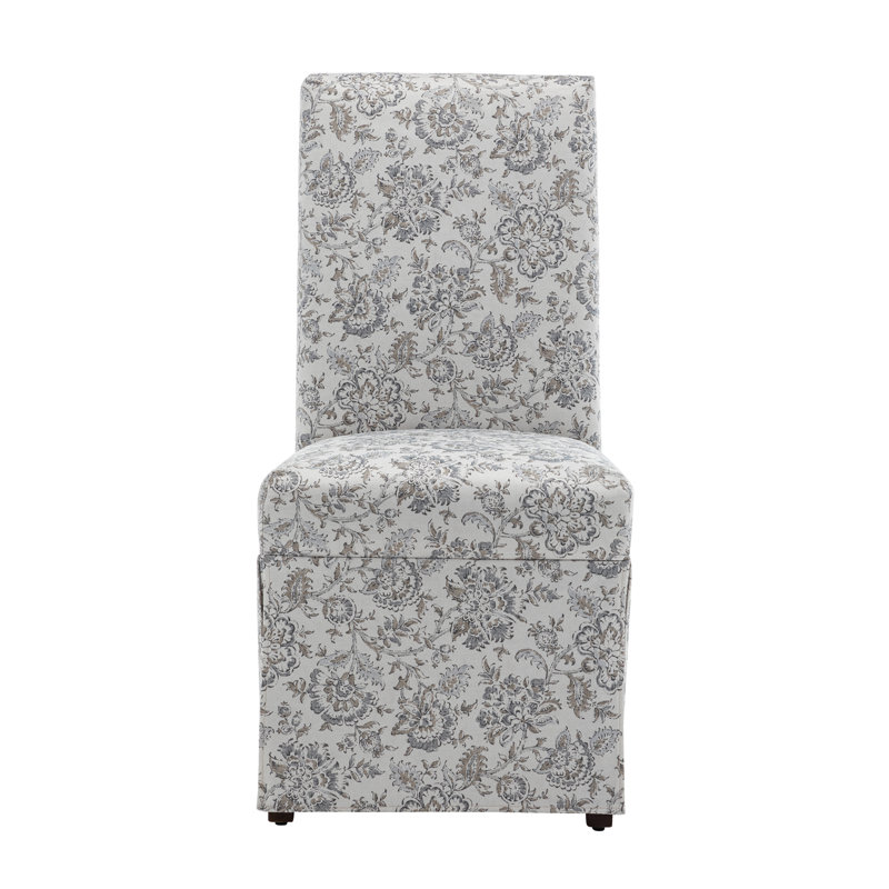 Chaise rembourrée avec motif à jupe, plusieurs couleurs et motifs disponibles, Motif floraux gris