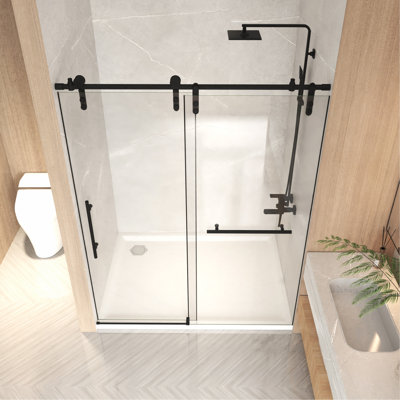 56-60" x 66"H Frameless Sliding Bathtub Door, Tub Shower Door, 5/16" (8mm) Clear Tempered Glass, Stainless Steel Frame,Matte Black