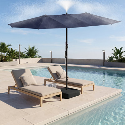 Parasol de patio à double face 15 pi x 9 pi avec système de brumisation et base