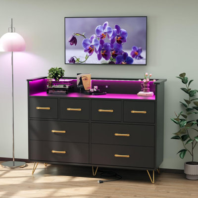 8-Drawer Dresser with LED Light & Charging Station