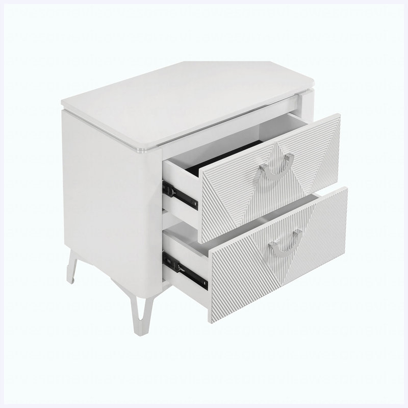 Table de chevet blanche 2 tiroirs ultrabrillante