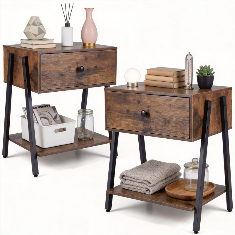 50cm W Metal Bedside Table