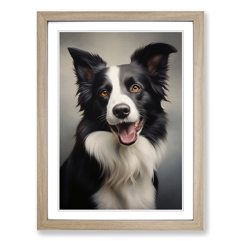 Border Collie Classicism Art - Framed Print, 46cm H x 34cm W x 2cm D, Oak Framed