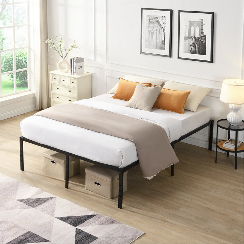 King Size Bed Frame , Heavy Duty Metal Bed Frame , Quick & Easy Assembly, No Noise, Black, Black, King