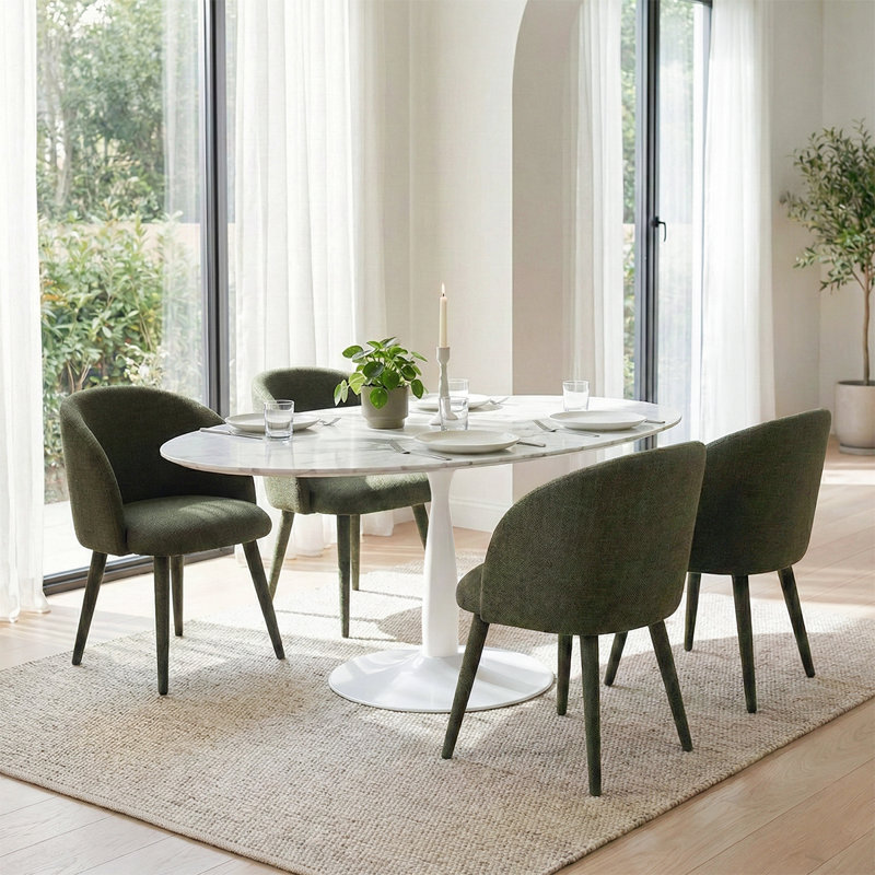 5-Piece Oval Faux Marble Dining Set With 4 Upholstered Dining Chairs For Kitchen And Dining Room, Green