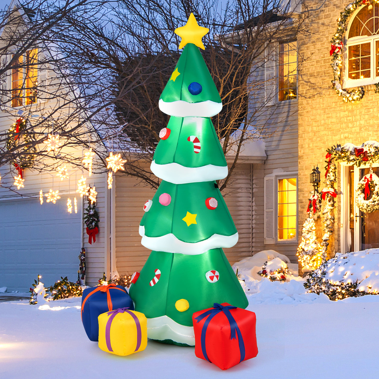 The Holiday Aisle® Blow up Christmas Tree Led Lights Inflatable ...