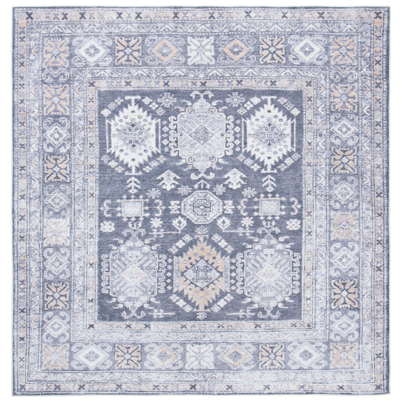 Brazzell Performance Machine Washable Oriental Rug, Square 6'7"