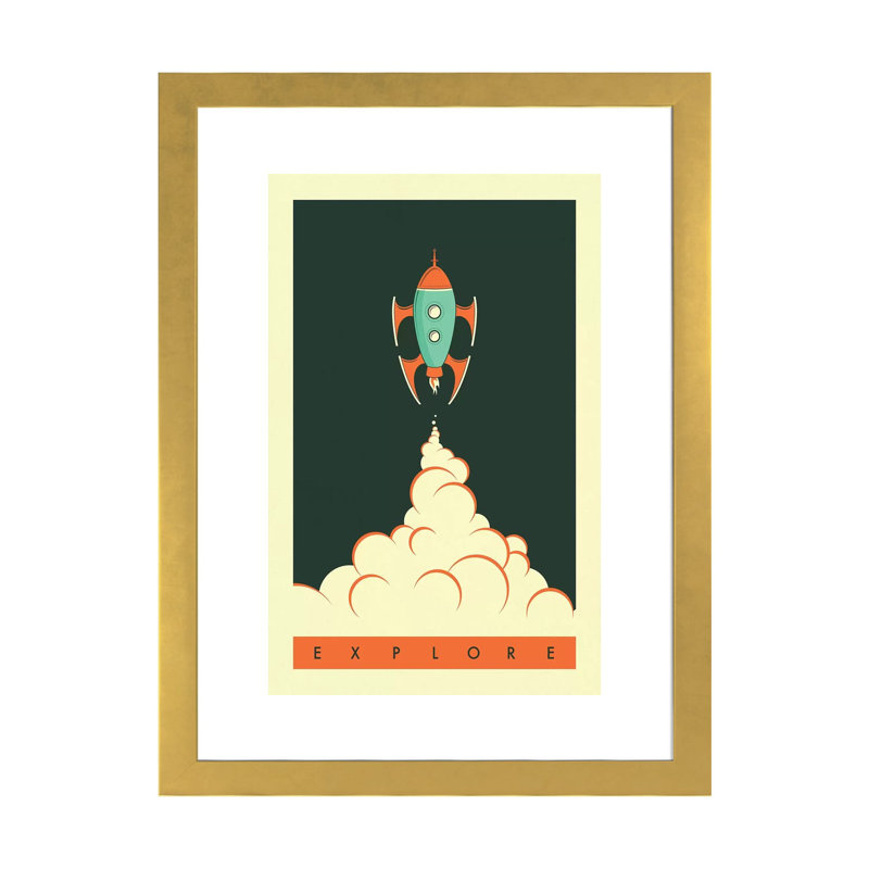 Explorez II, art encadré pour enfants, Papier encadré doré, H 32 po x l 24 po x P 1 po