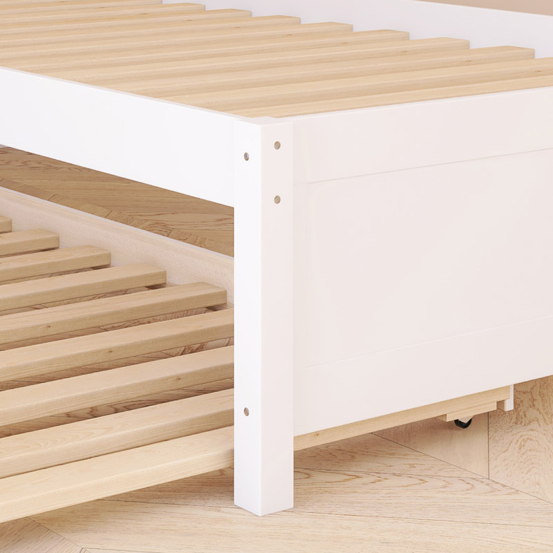 Cadre de lit plateforme 80 po x 42 po avec lit gigogne en bois, Blanc