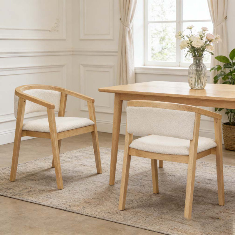 Chaise de salle à manger avec accoudoirs, Beige, chêne